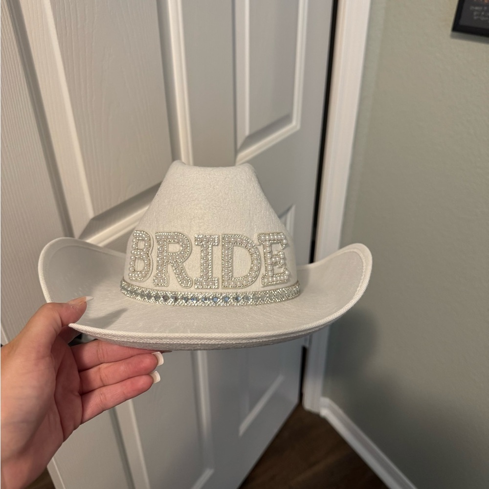 White Bride Cowboy Hat with Rhinestones